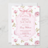 Pink roses pattern bow bridal shower einladung (Vorderseite)