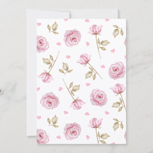 Pink roses pattern bow wedding einladung (Rückseite)