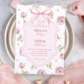 Pink roses pattern bow wedding einladung
