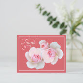 Pink Roses Pink Hintergrund Danke Postkarte (Stehend Vorderseite)