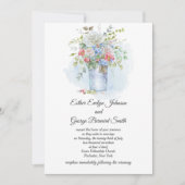 Pink Roses Poppies Blue Flowers Bouquet Wedding | Einladung (Vorderseite)