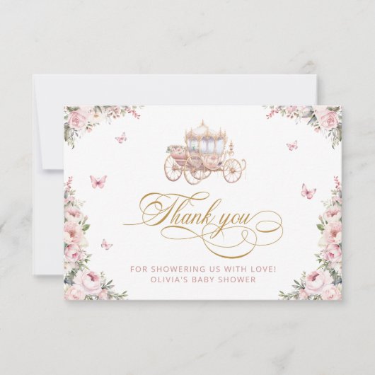 Pink Roses Princess Carriage Baby Dusche Vielen Da Karte (Vorderseite)