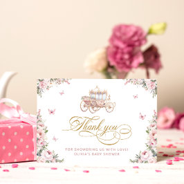 Pink Roses Princess Carriage Baby Dusche Vielen Da Karte