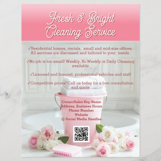 Pink Roses QR Code Clearing Service Business Flyer (Vorne)
