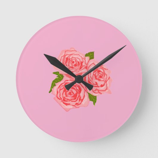 Pink roses runde wanduhr (Vorderseite)