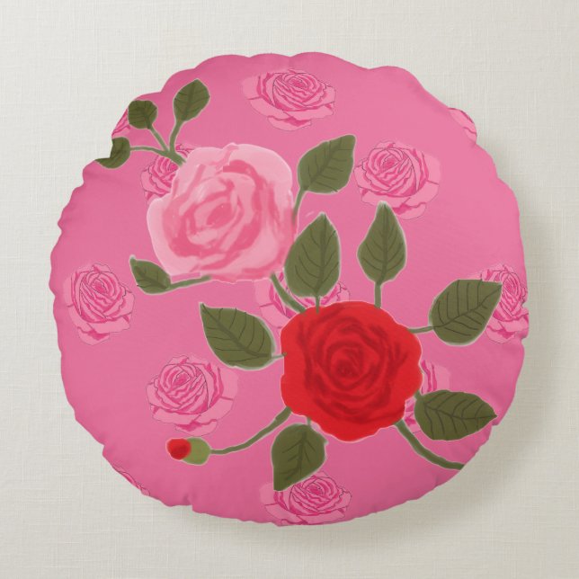 Pink roses rundes kissen (Vorderseite)