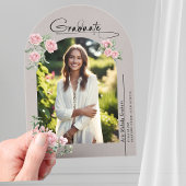Pink Roses Script Photo Graduation Announcement Acryleinladungen