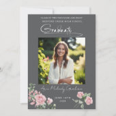 Pink Roses Script Photo Graduation Announcement Einladung (Vorderseite)
