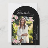 Pink Roses Script Photo Graduation Announcement Einladung (Vorderseite)