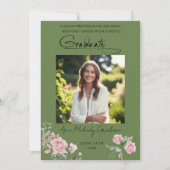 Pink Roses Script Photo Graduation Announcement Einladung (Vorderseite)
