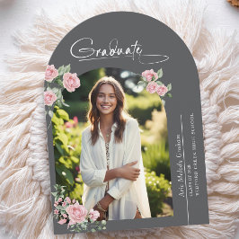 Pink Roses Script Photo Graduation Announcement Einladung