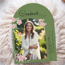 Pink Roses Script Photo Graduation Announcement Einladung