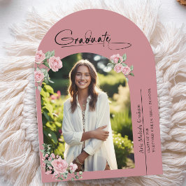 Pink Roses Script Photo Graduation Announcement Einladung