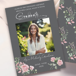 Pink Roses Script Photo Graduation Announcement Einladung