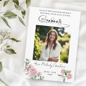 Pink Roses Script Photo Graduation Announcement Einladung