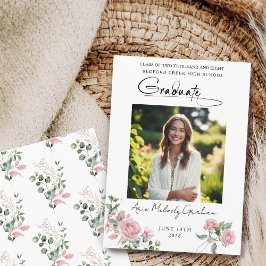 Pink Roses Script Photo Graduation Announcement Einladung