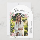 Pink Roses Script Photo Graduation Announcement Einladung (Vorderseite)