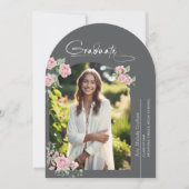 Pink Roses Script Photo Graduation Announcement Einladung (Vorderseite)