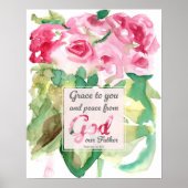 Pink Roses Scripture Romans Grace to You Poster (Vorne)