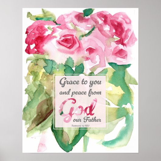 Pink Roses Scripture Romans Grace to You Poster (Vorne)