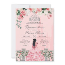 Pink Roses Silver Tiara Royal Princess Quinceañera