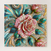 Pink Roses Stained Glass Mosaic Puzzle (Horizontal)