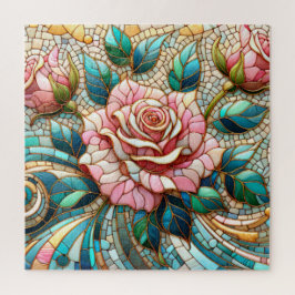 Pink Roses Stained Glass Mosaic Puzzle