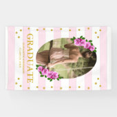 Pink Roses Striped Graduation Banner (Horizontal)