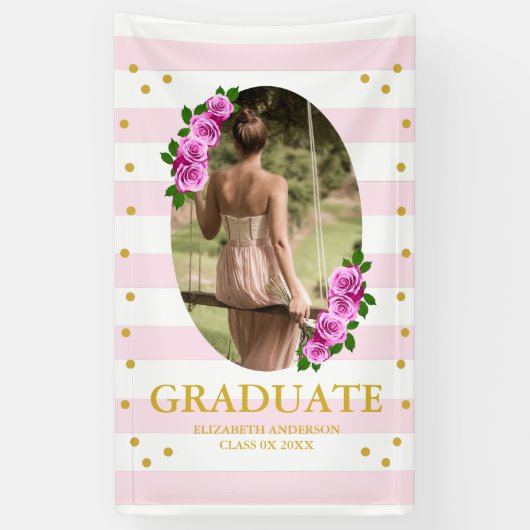 Pink Roses Striped Graduation Banner (Vertikal)