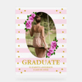 Pink Roses Striped Graduation Brunch Acrylschild (Vorderseite)