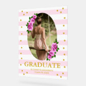 Pink Roses Striped Graduation Brunch Acrylschild (Winkel)