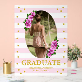 Pink Roses Striped Graduation Brunch Acrylschild