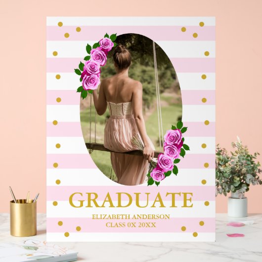 Pink Roses Striped Graduation Brunch Acrylschild (Hochzeit)