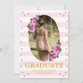 Pink Roses Striped Graduation Brunch Ankündigung (Vorderseite)
