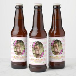 Pink Roses Striped Graduation Brunch Bierflaschenetikett