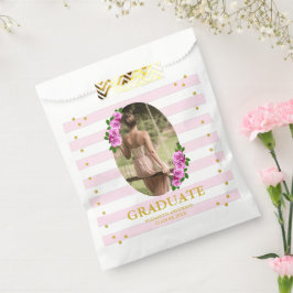 Pink Roses Striped Graduation Brunch Geschenktütchen