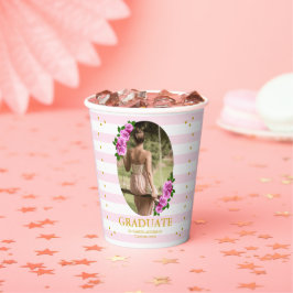 Pink Roses Striped Graduation Brunch Pappbecher