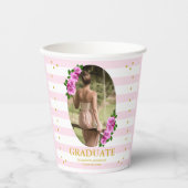 Pink Roses Striped Graduation Brunch Pappbecher (Vorderseite)