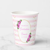 Pink Roses Striped Graduation Brunch Pappbecher (Vorderseite)