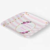 Pink Roses Striped Graduation Brunch Pappteller (Gewinkelt)