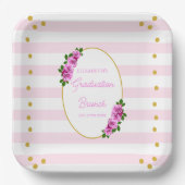 Pink Roses Striped Graduation Brunch Pappteller (Vorderseite)