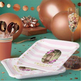 Pink Roses Striped Graduation Brunch Pappteller
