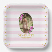Pink Roses Striped Graduation Brunch Pappteller (Vorderseite)