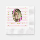 Pink Roses Striped Graduation Brunch Serviette (Vorderseite)