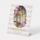 Pink Roses Striped Graduation Brunch Sockelschild (Vorderseite)