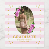 Pink Roses Striped Graduation Brunch Weinetikett (Einzelnes Label)