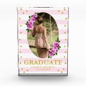 Pink Roses Striped Graduation Fotoblock (Vorderseite)