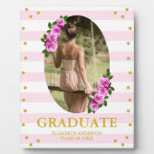 Pink Roses Striped Graduation Fotoplatte (Vorderseite)