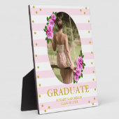 Pink Roses Striped Graduation Fotoplatte (Seite)