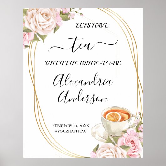 Pink Roses Tee Brautparty Begrüßungszeichen Poster (Vorne)